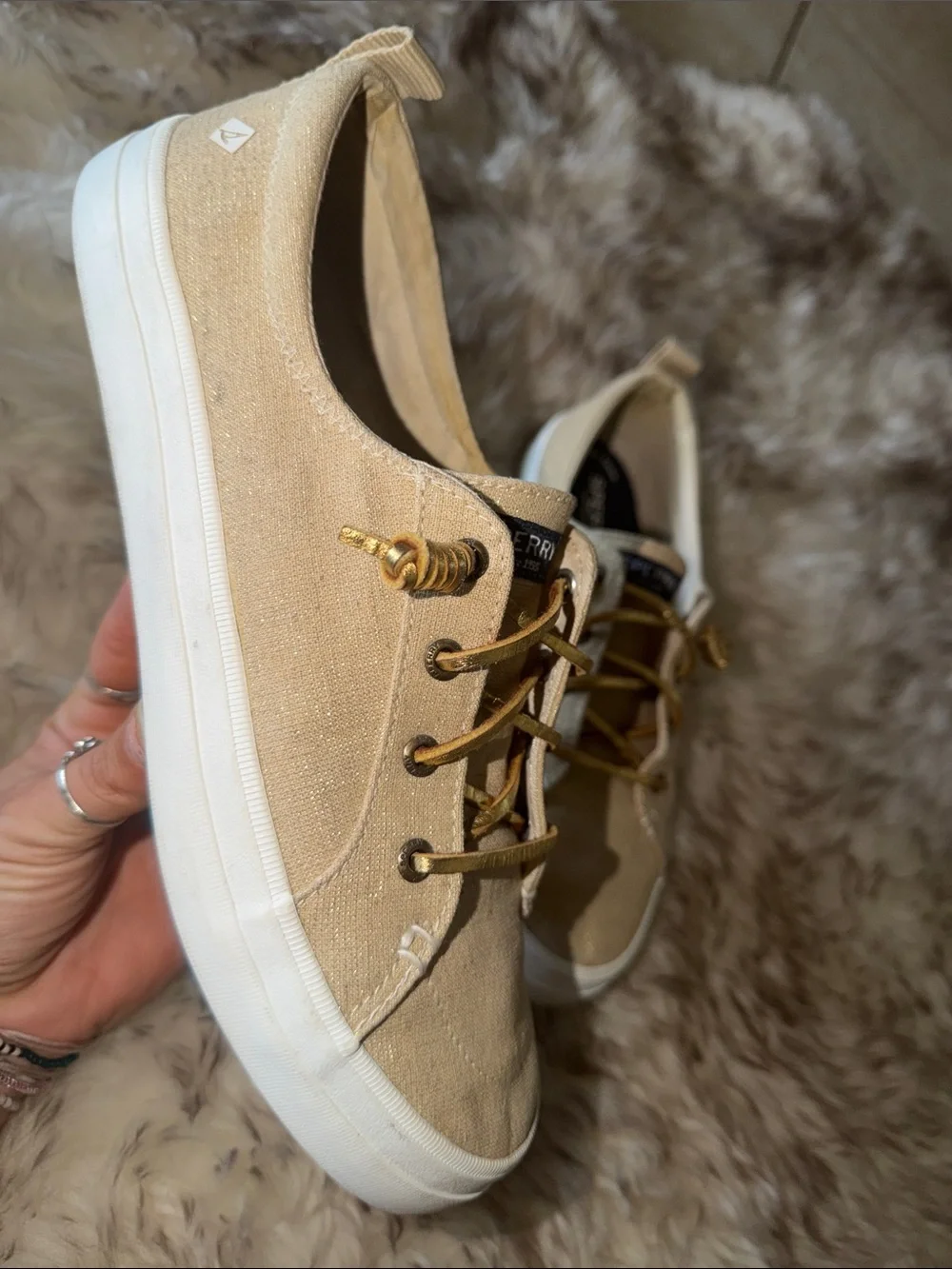 Sperry gold boat shoe top sider Low slip on Sneaker 9 classy hamptons summer